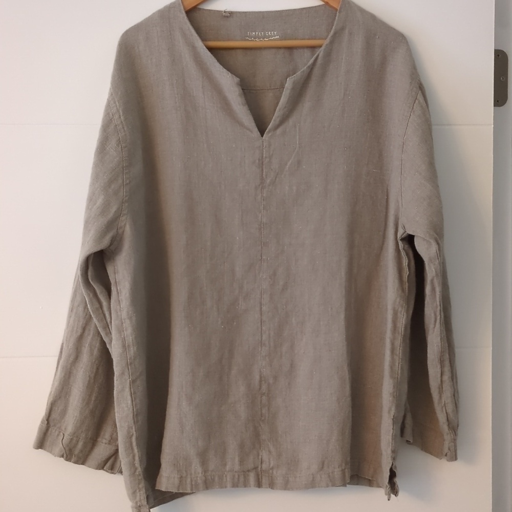 Simply Grey minimalist linen Tunic Boho Relaxed Modest Coastal Grandma Sz Large